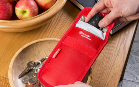 Use a Signal Blocking Pouch to stop relay theft Signal Blocking Pouch protecting car key fob